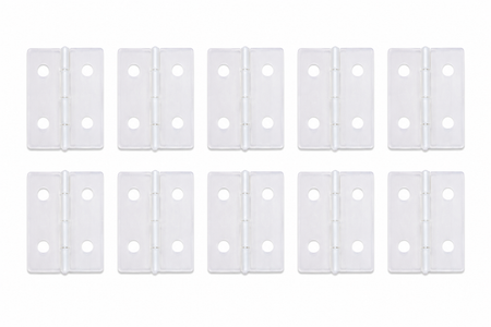 Set of twelve white hinges on a white background