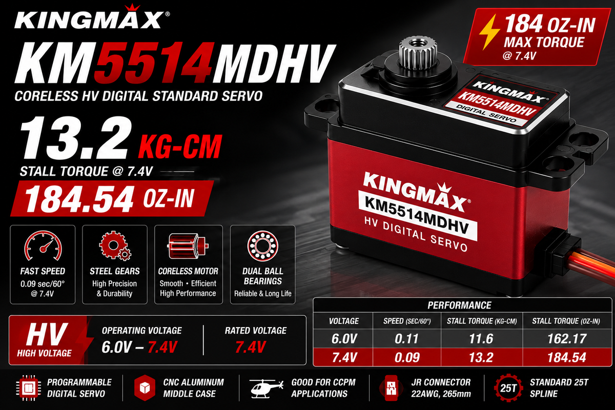 KingMax KM5514MDHV Coreless HV Servo | 13.2kg Digital Servo – Gator RC