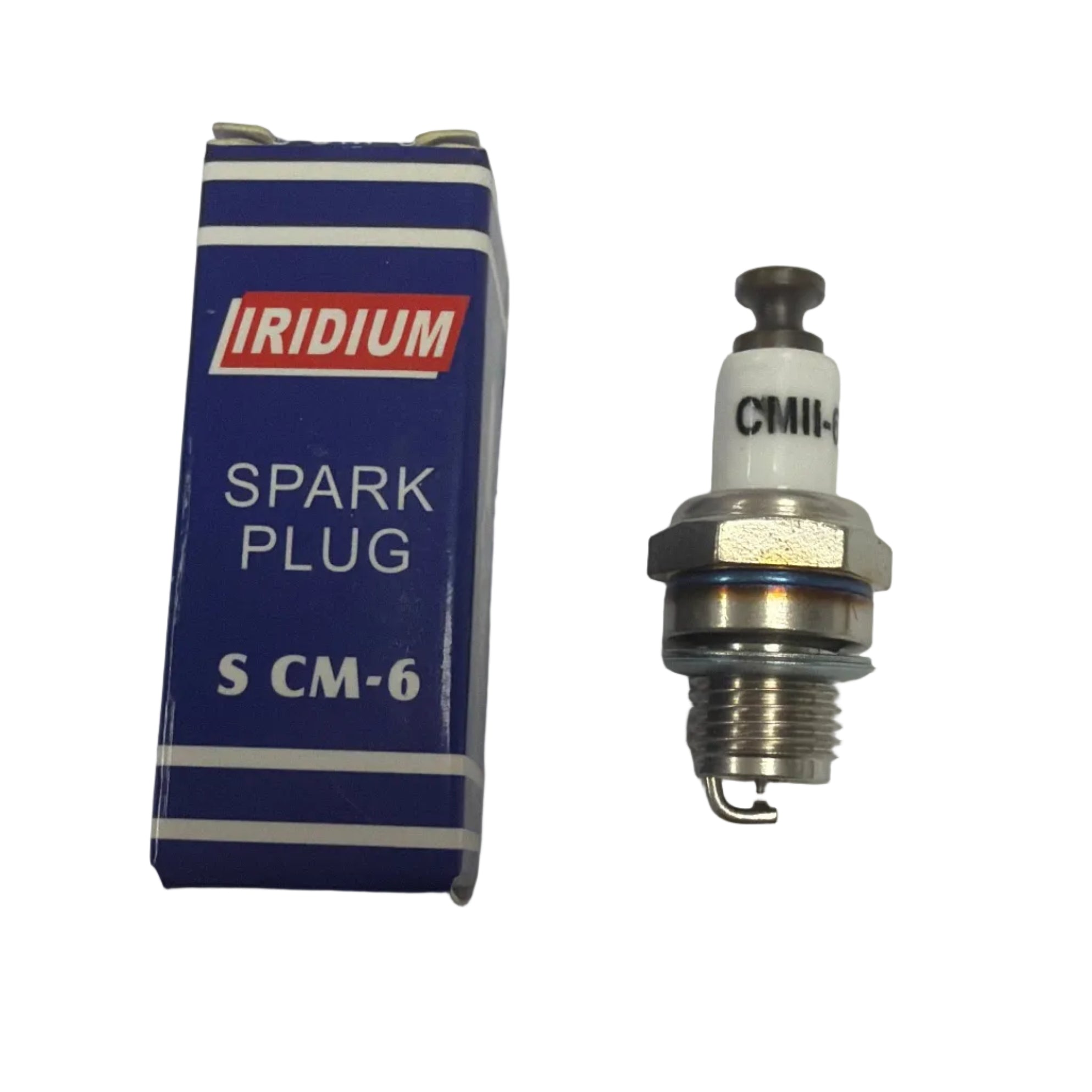 Spark plug with Iridium branding and packaging on a white background. Spark Plugs for Stinger Engines
