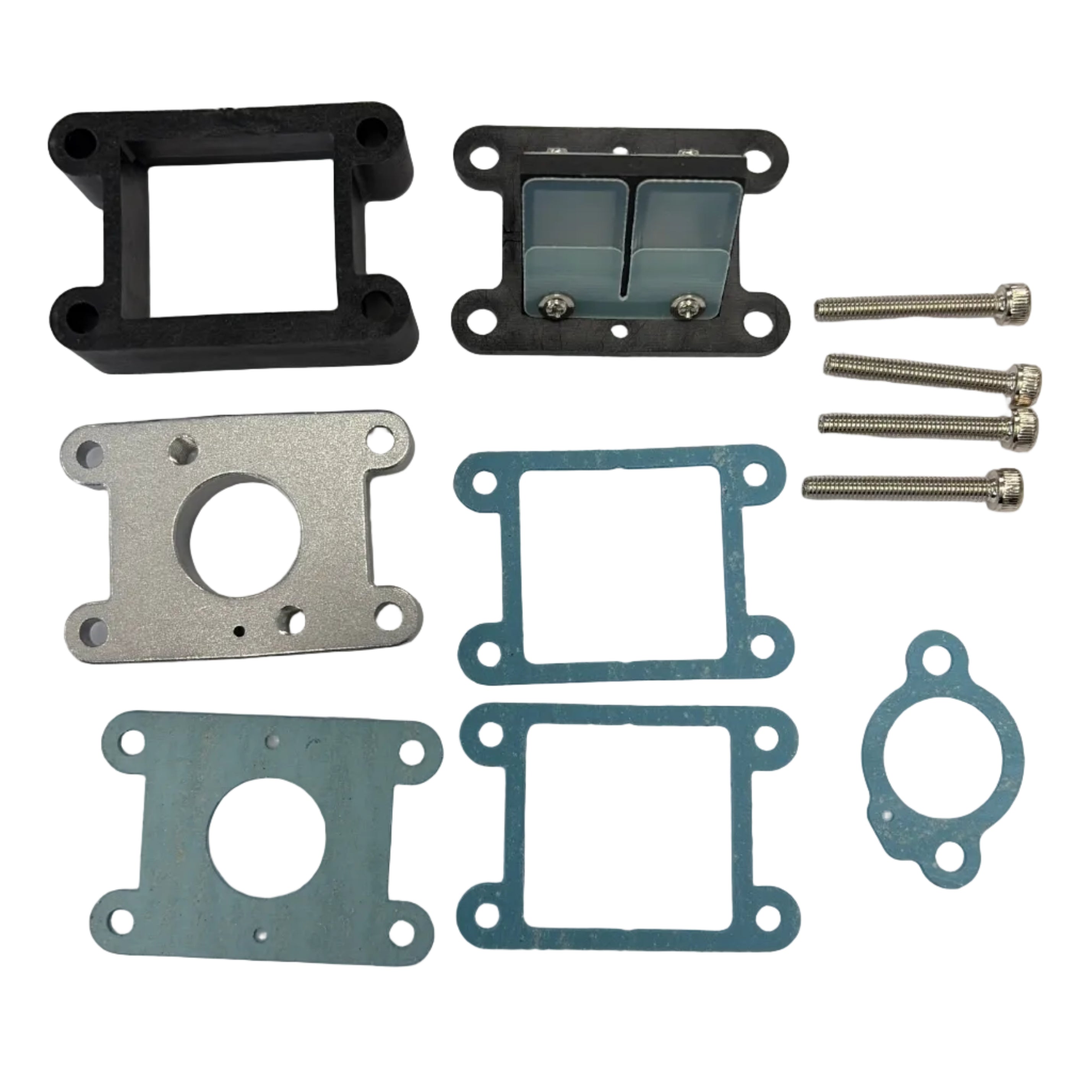 Mechanical parts including gaskets and brackets on a white background. 70cc Parts for Stinger Engines