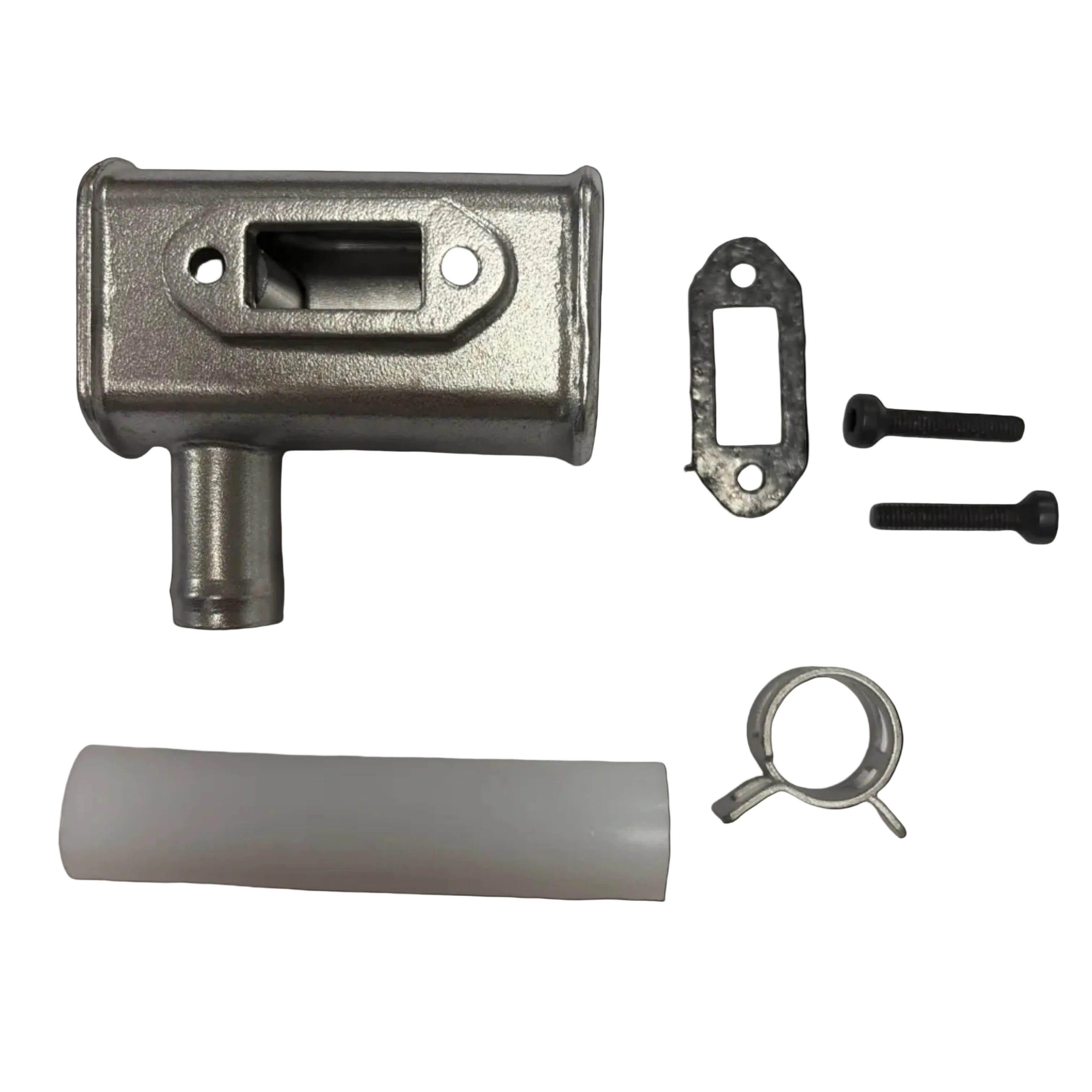 Set of metal and plastic components on a white background. 10cc Parts for Stinger Engines