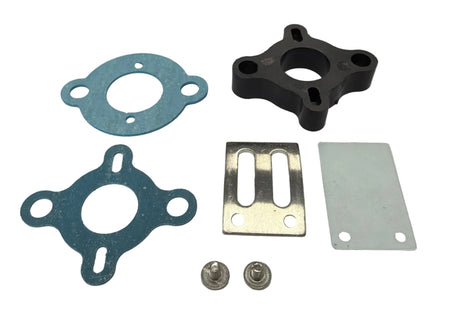 Set of mechanical components including gaskets and metal plates on a white background.  63cc Parts for Stinger Engines
