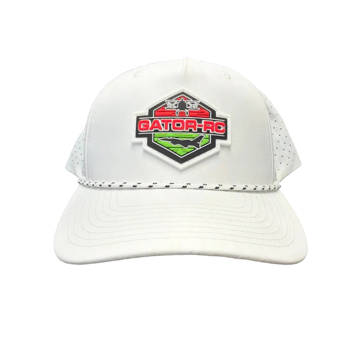 White protective gear with a logo on a dark surface