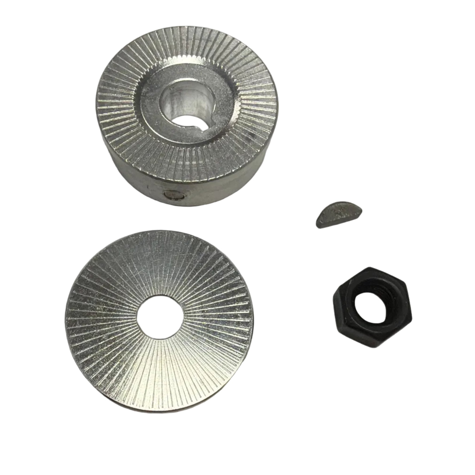 Two metal washers and a hex nut on a white surface. 40cc Parts for Stinger Engines