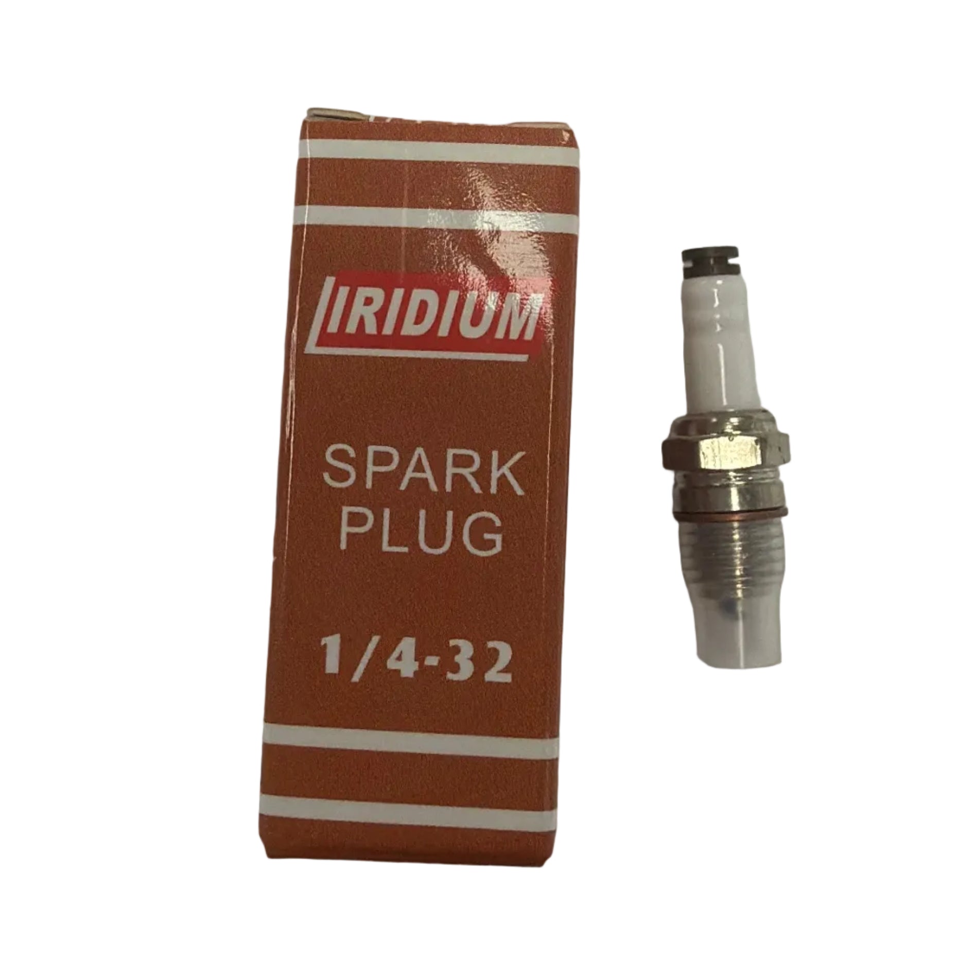 Spark plug with packaging labeled 'Iridium Spark Plug' on a white . Spark Plugs for Stinger Enginesbackground