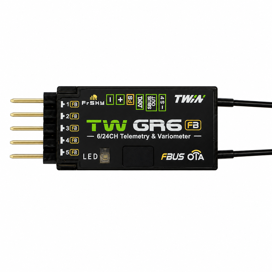 FrSky Twin TW GR6 Receiver – Dual 2.4GHz Variometer Telemetry (6CH)