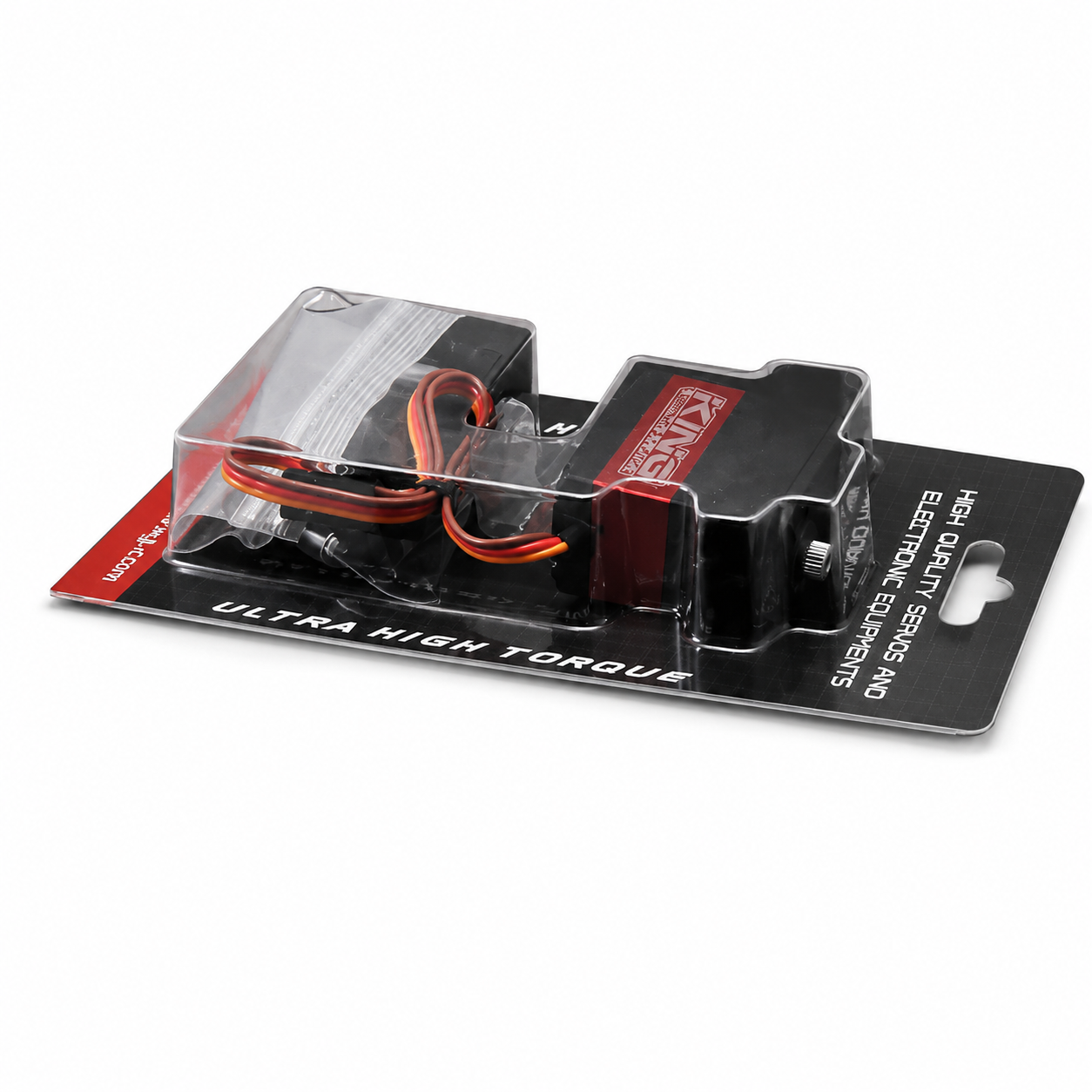 Electronic component in clear packaging on a white background