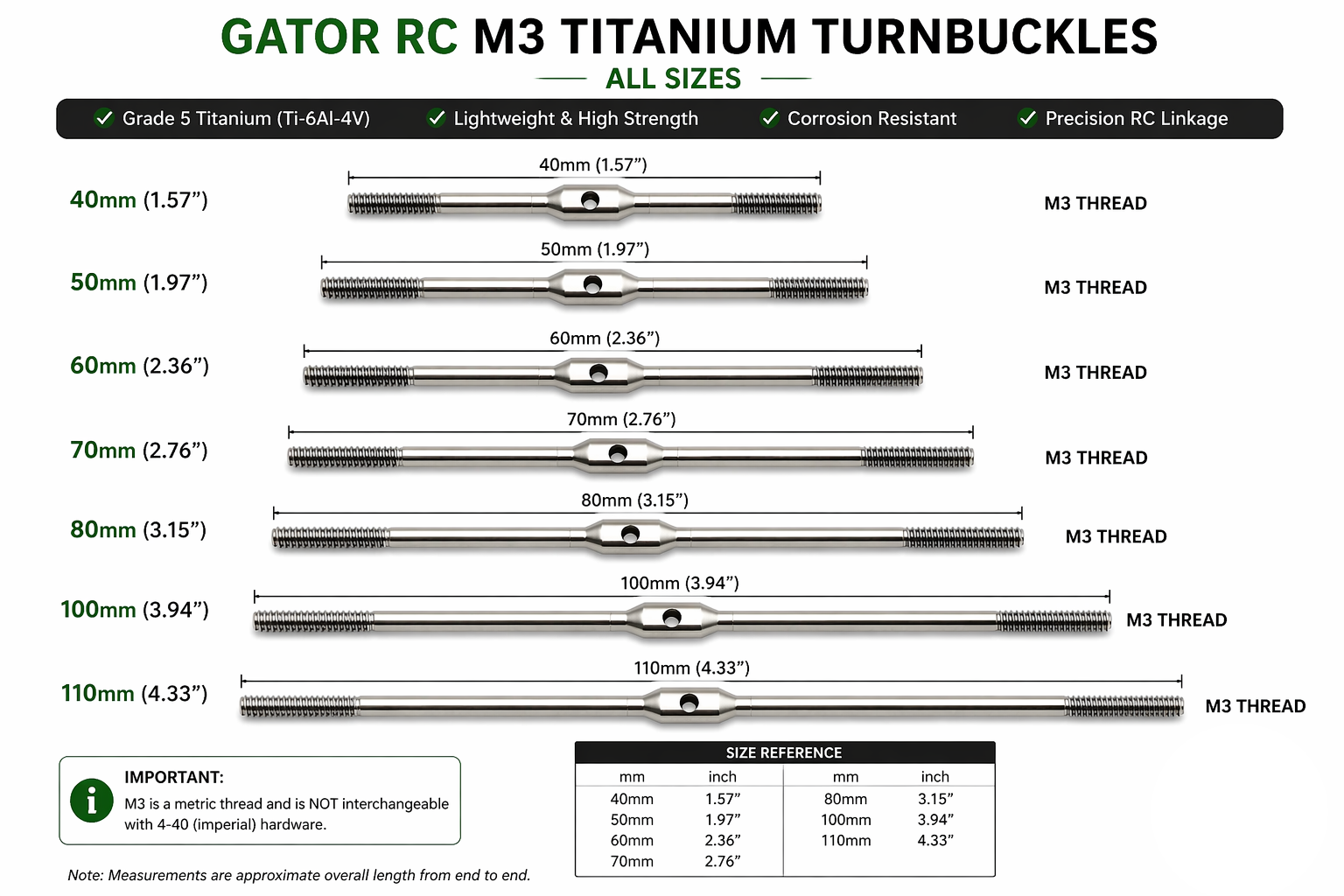 M3 Titanium Turnbuckles for RC Airplanes