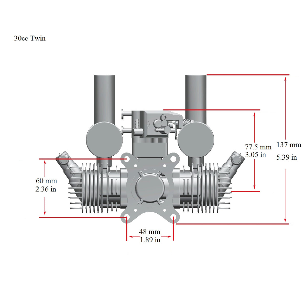 Stinger 30cc Twin Gas Engine dimensions