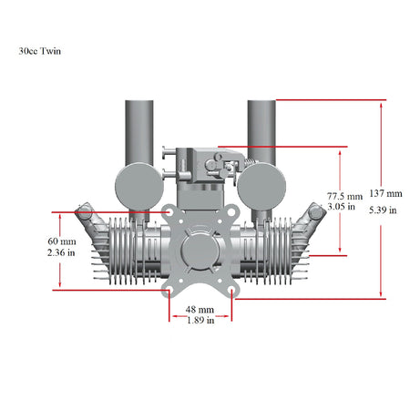 Stinger 30cc Twin Gas Engine dimensions