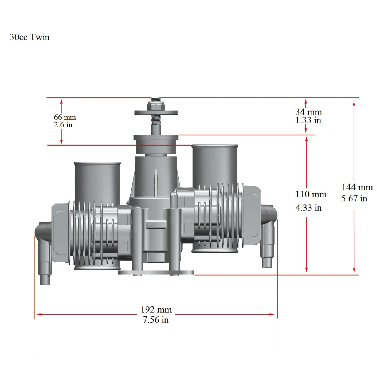 Stinger 30cc Twin Gas Engine dimensions