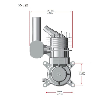 Stinger 35cc SE Gas Engine – Side Exhaust dimensions