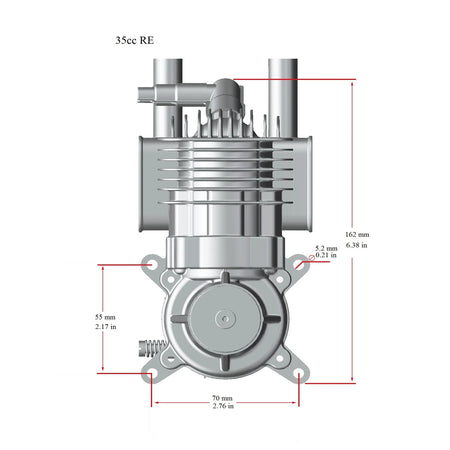Stinger 35cc RE Gas Engine – Rear Exhaust dimensions