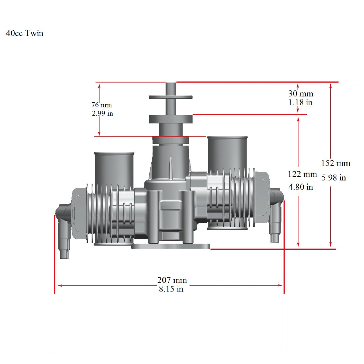 Stinger 40cc Twin Gas Engine dimensions