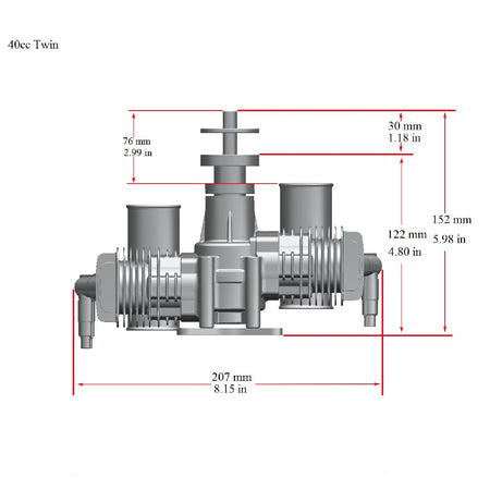 Stinger 40cc Twin Gas Engine dimensions