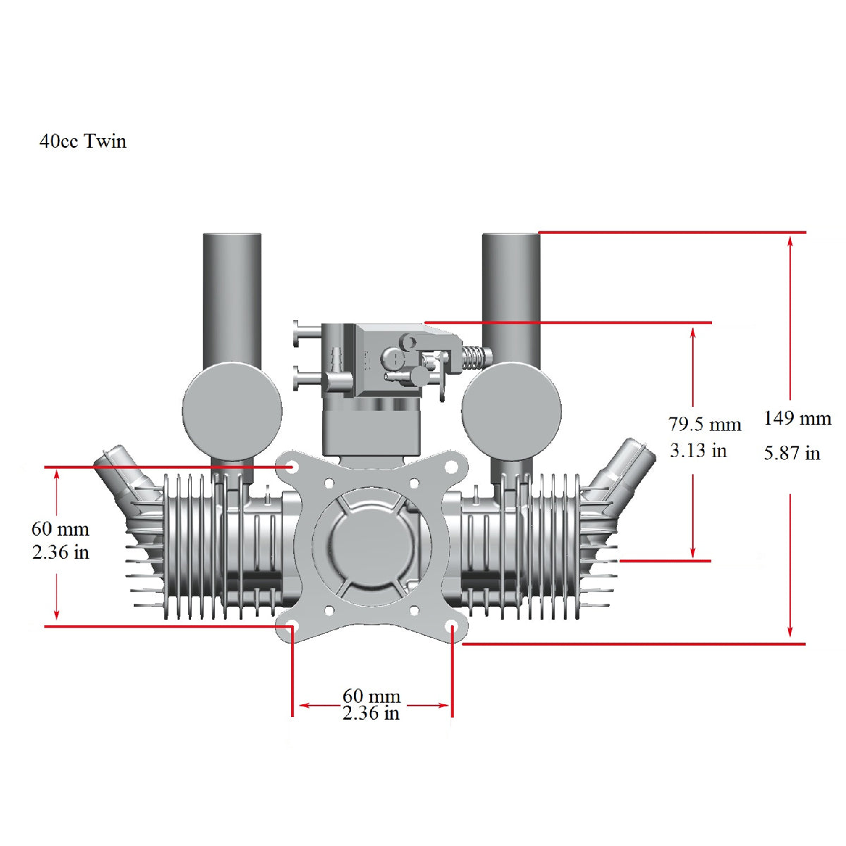 Stinger 40cc Twin Gas Engine dimensions