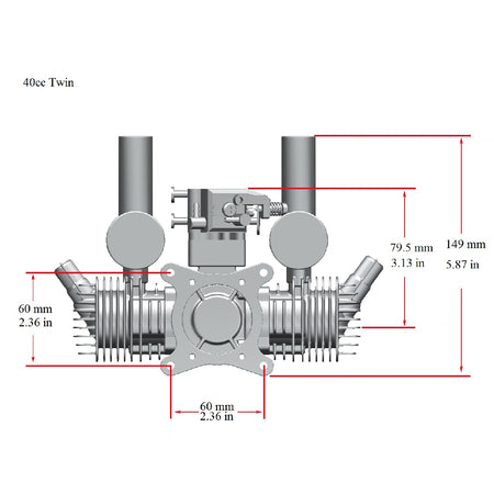 Stinger 40cc Twin Gas Engine dimensions