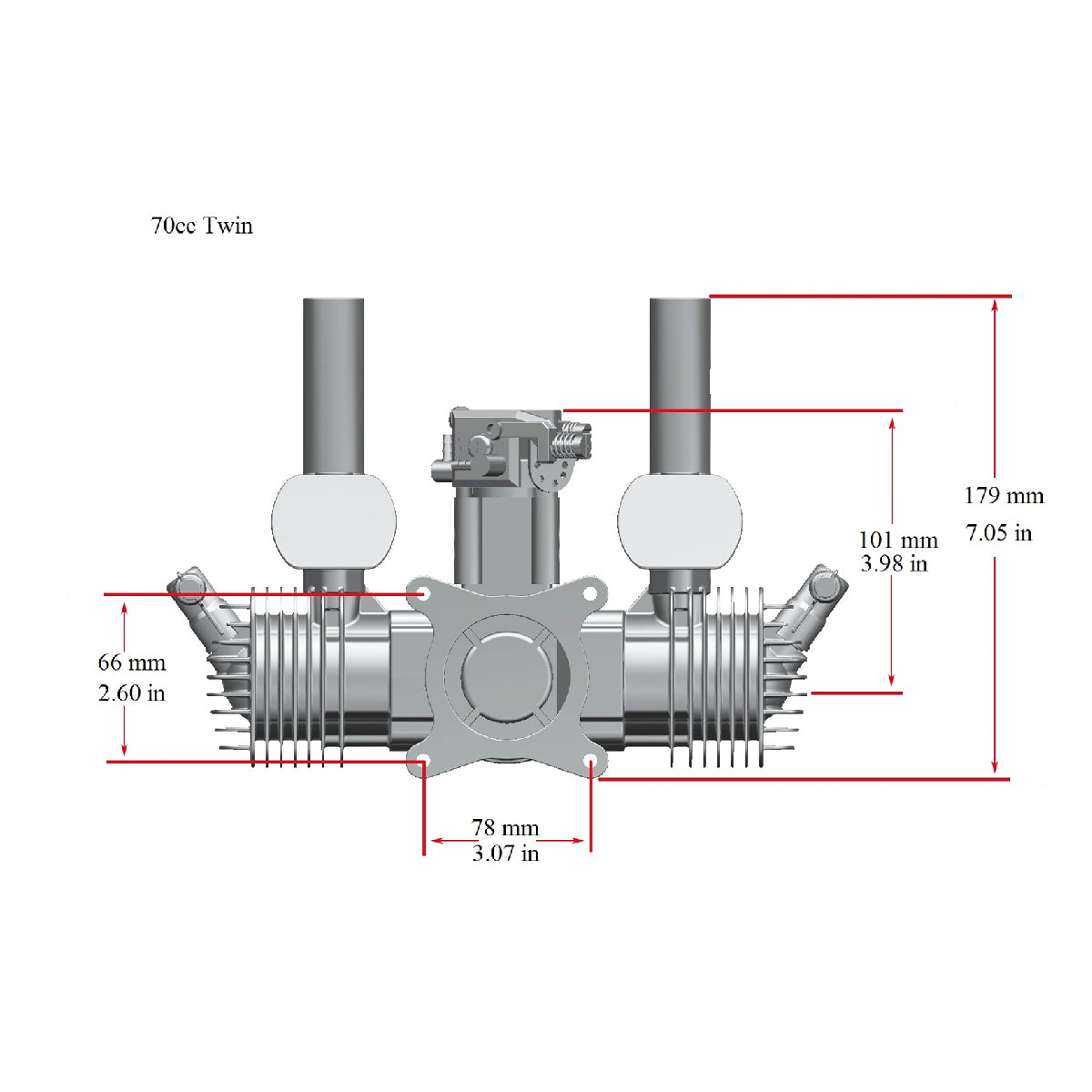 Stinger 70cc Twin Gas Engine dimensions