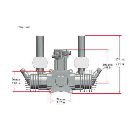 Stinger 70cc Twin Gas Engine dimensions