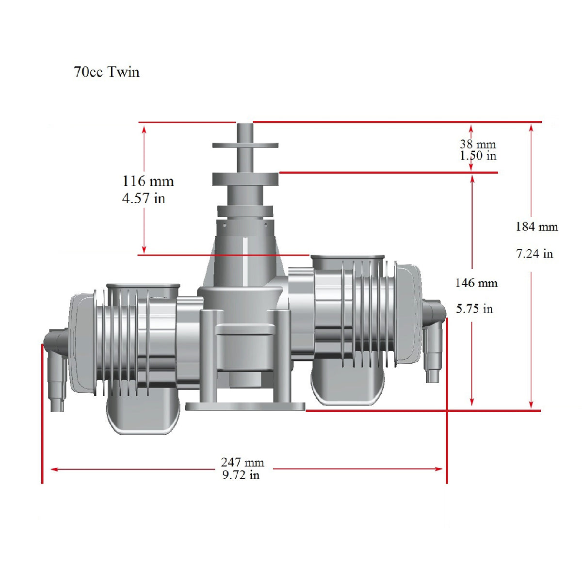 Stinger 70cc Twin Gas Engine dimensions
