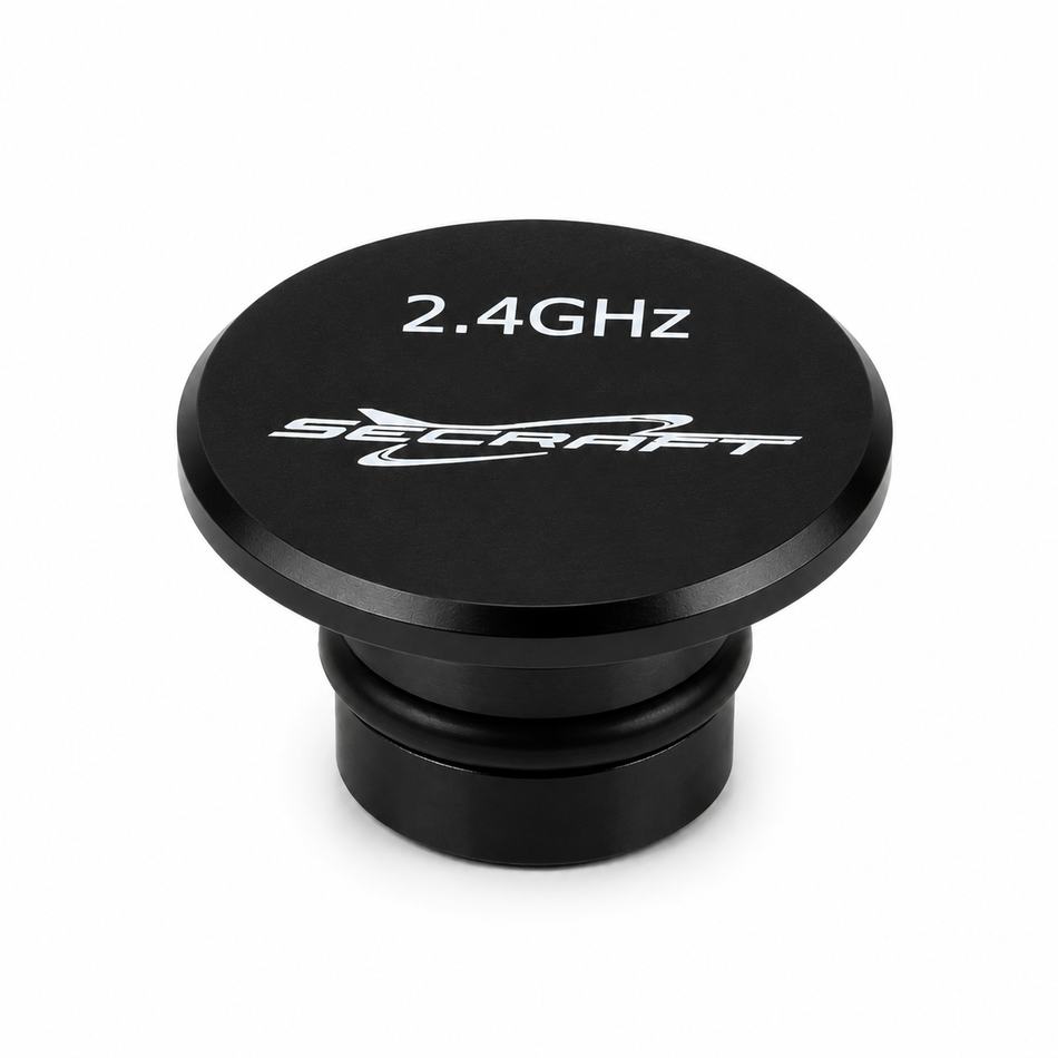 A black anodized metal 2.4GHz antenna connector with the 'SECRIFT' brand logo and '2.
