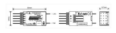 Technical diagram of a power supply module with dimensions and connectors labeled.