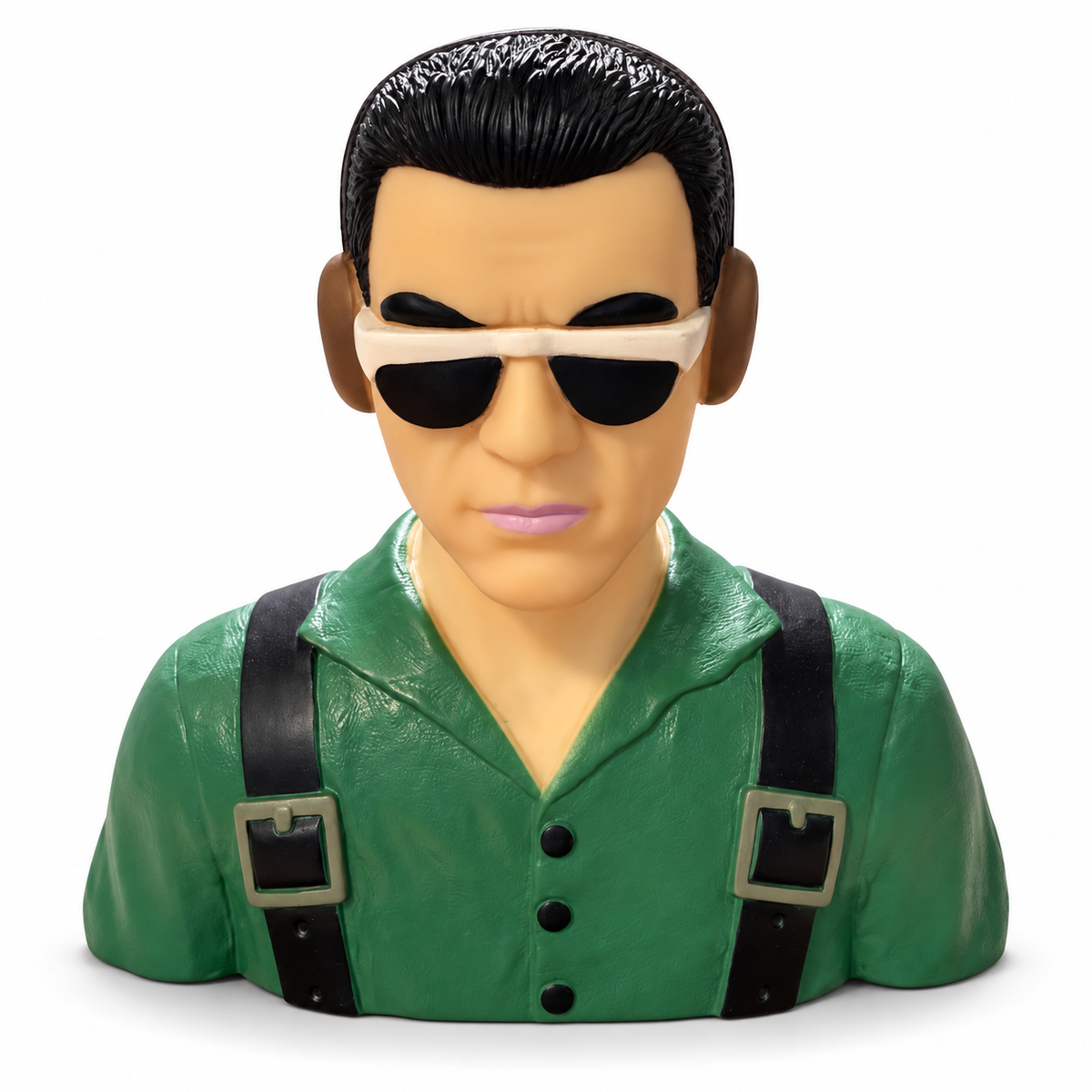 Gator RC Aviator Ace 1/4 scale pilot bust with green shirt, sunglasses, black hair, and black shoulder straps
