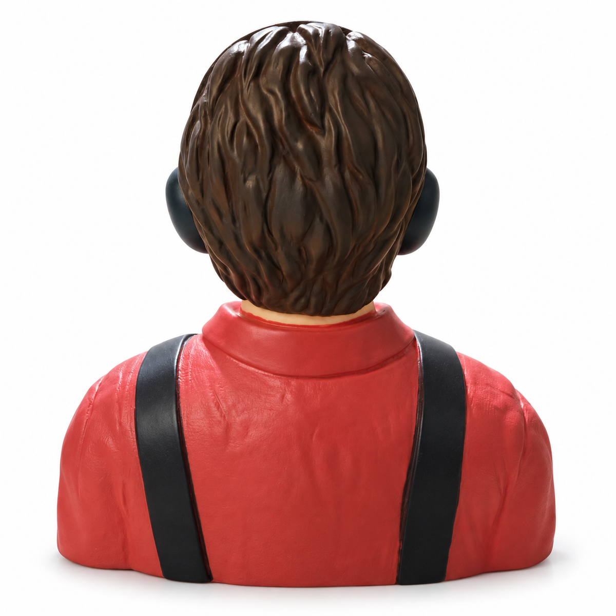 Rear view of Gator RC Aviator Maverick showing brown hair, red shirt, and parallel black shoulder straps