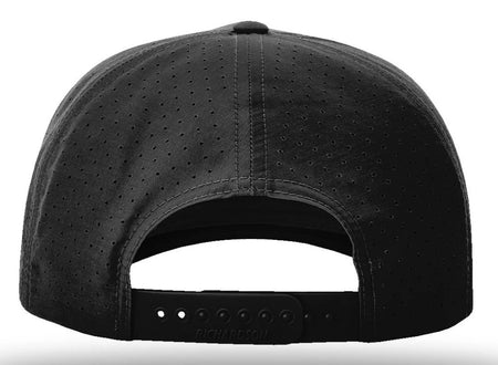 Black cap with a textured back on a white background
