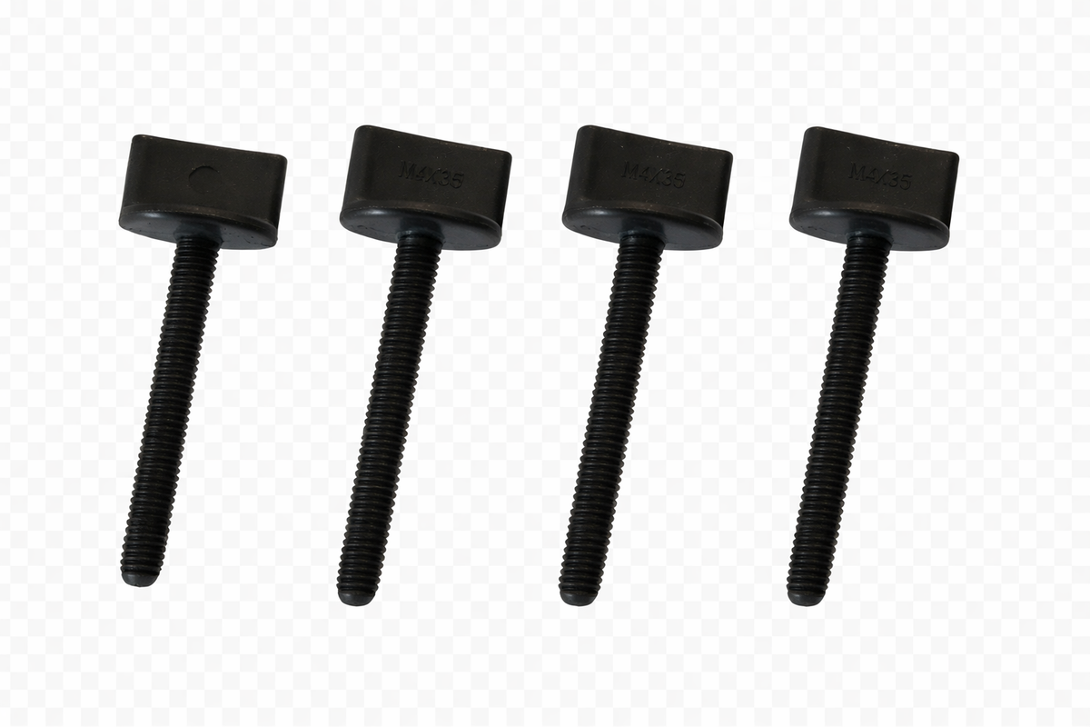 Four black screws on a transparent background