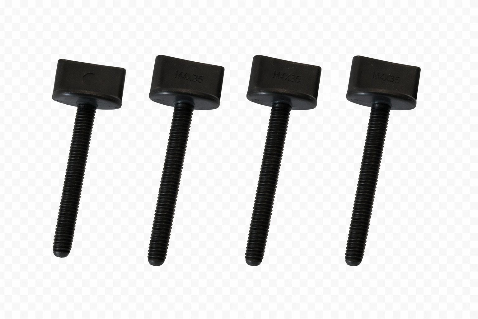 Four black screws on a transparent background