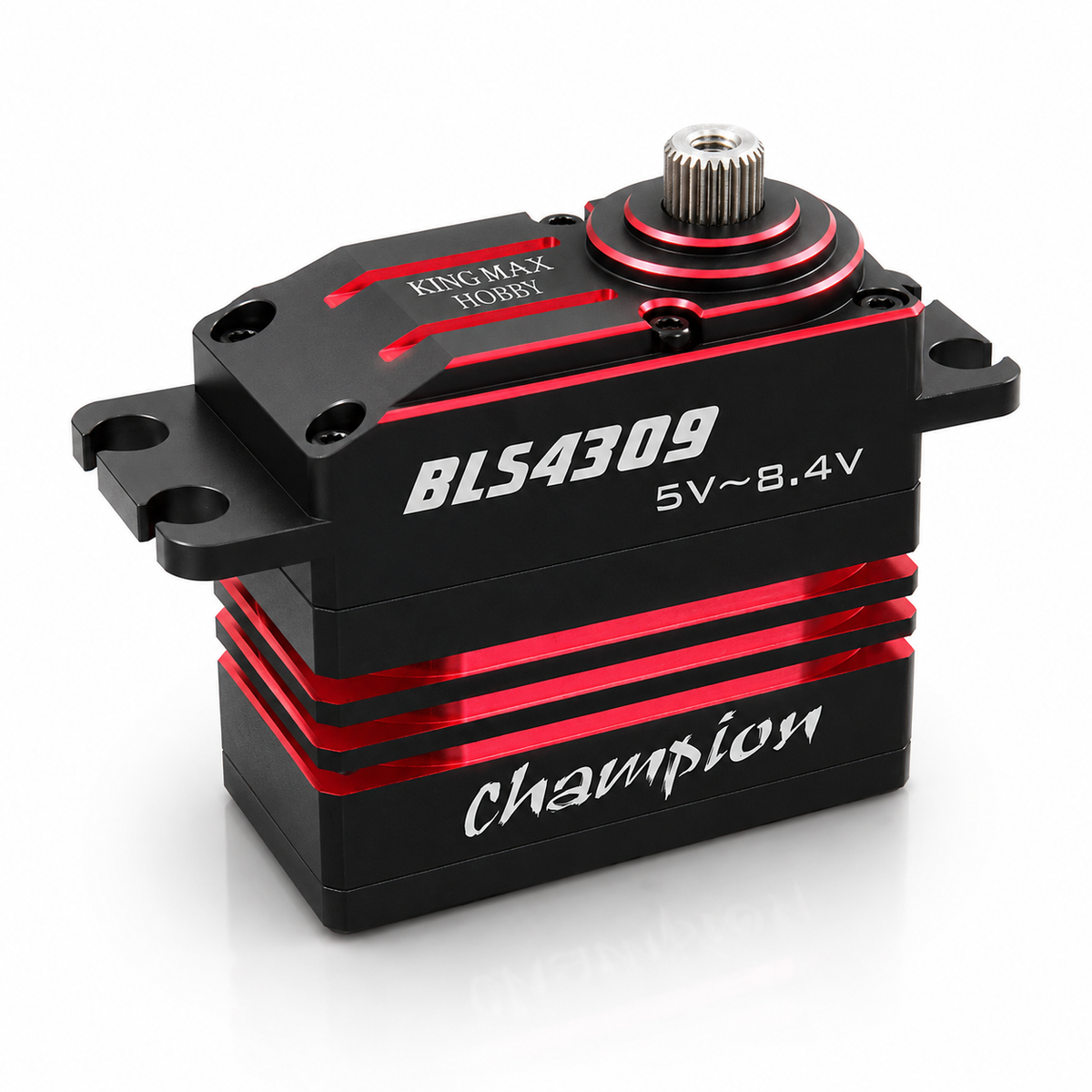 Black and red servo motor with 'Champion' branding on a white background
