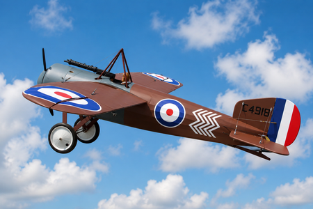 Vintage airplane with a clear blue sky background