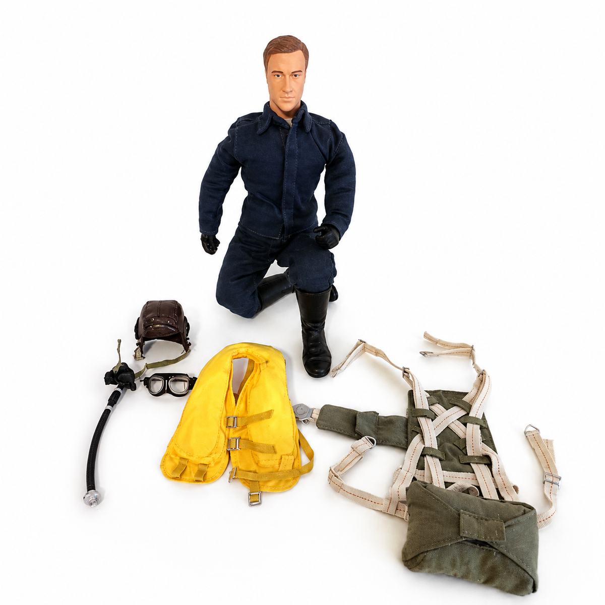 WarbirdPilots WWII British RAF RC pilot with brown flight jacket, royal blue uniform, and flight gear