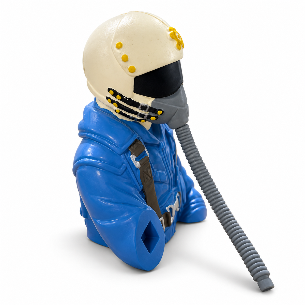 Side view of Commander Viper jet pilot showing helmet and oxygen hose
