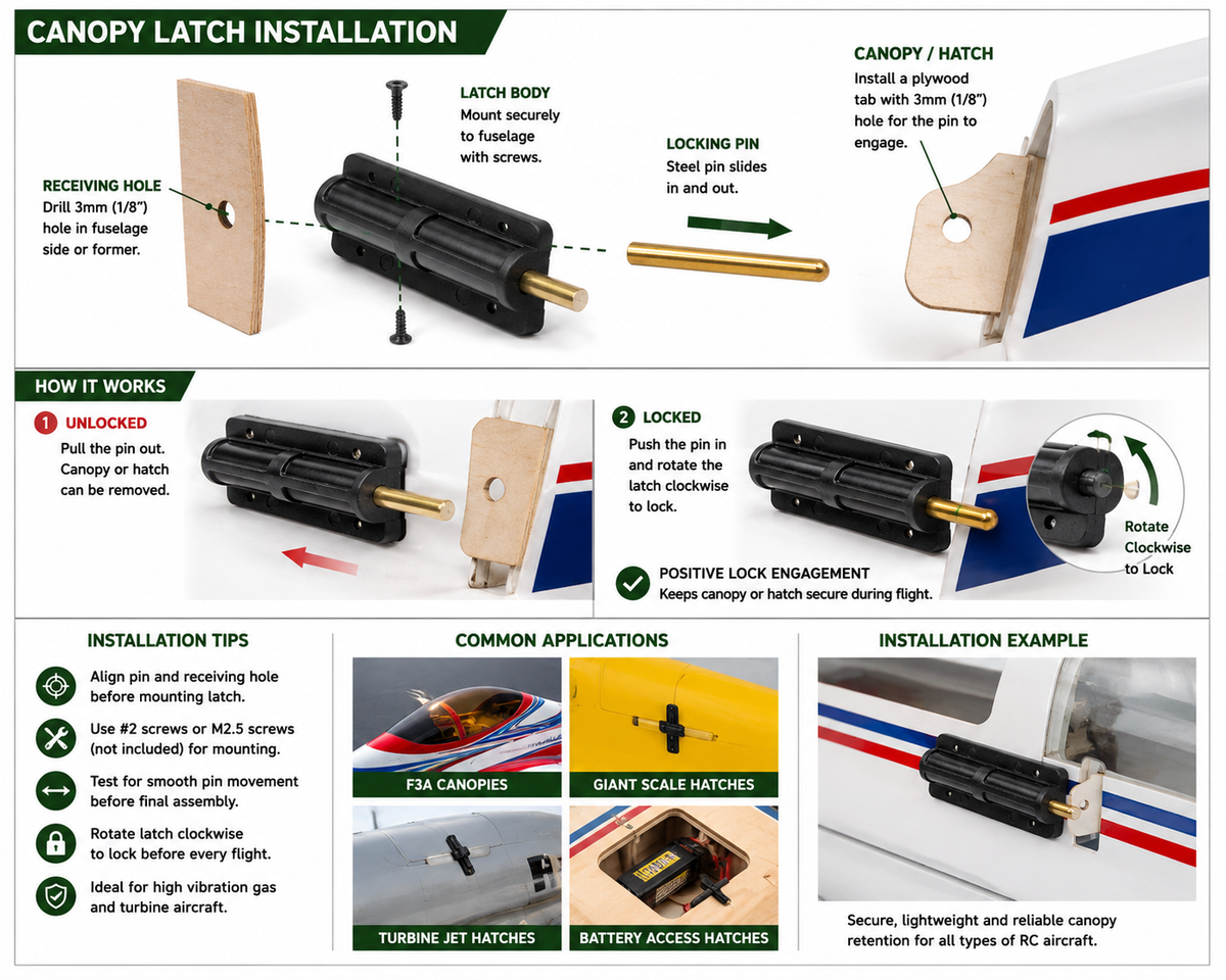 Gator RC Deluxe Canopy Latch – Center Pull Locking Hatch Latch for RC Airplanes