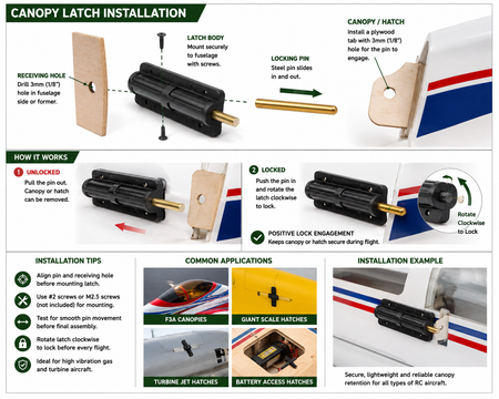 Gator RC Deluxe Canopy Latch – Center Pull Locking Hatch Latch for RC Airplanes