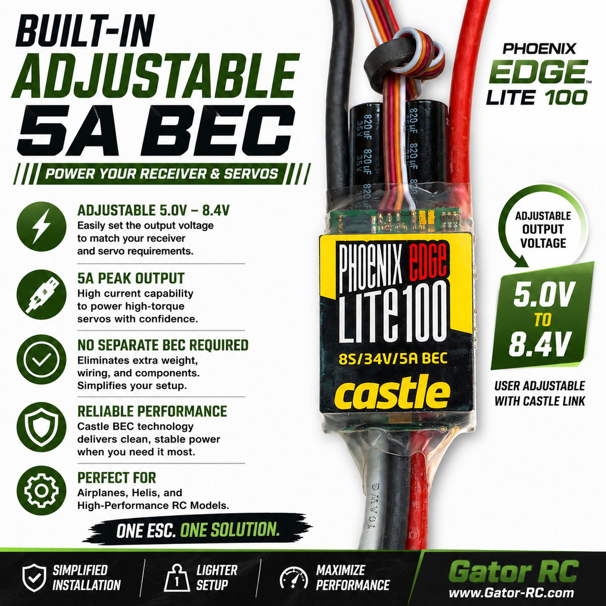 Castle Phoenix Edge Lite 100 ESC with adjustable BEC on a white background
