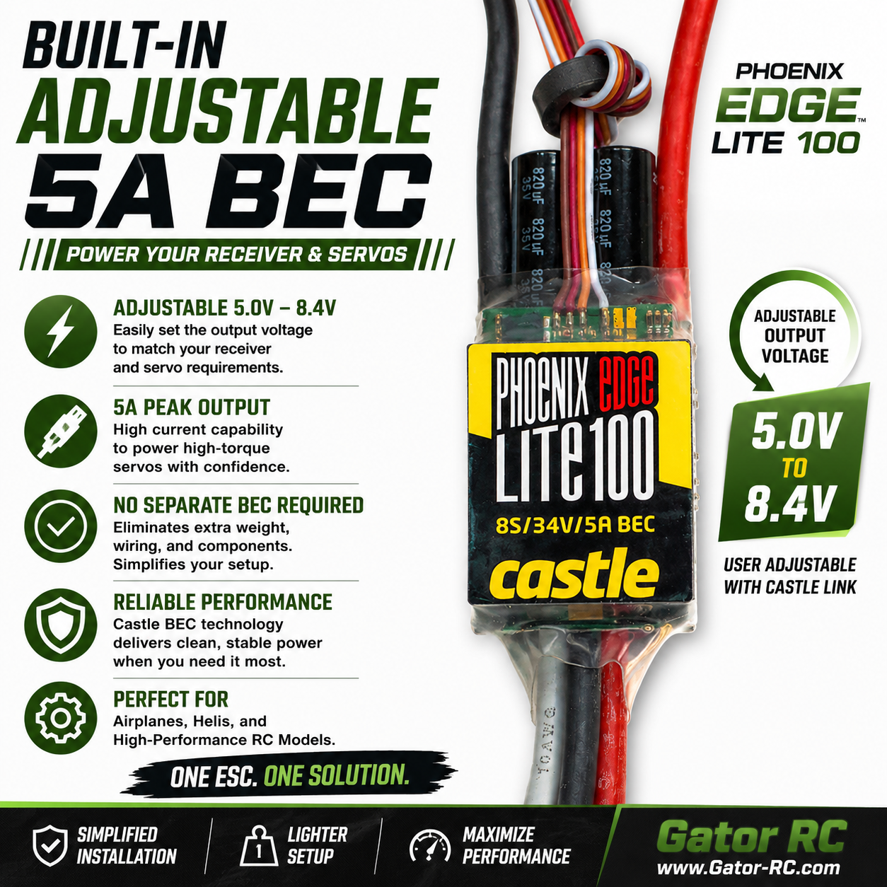 Castle Phoenix Edge Lite 100 ESC with adjustable BEC on a white background