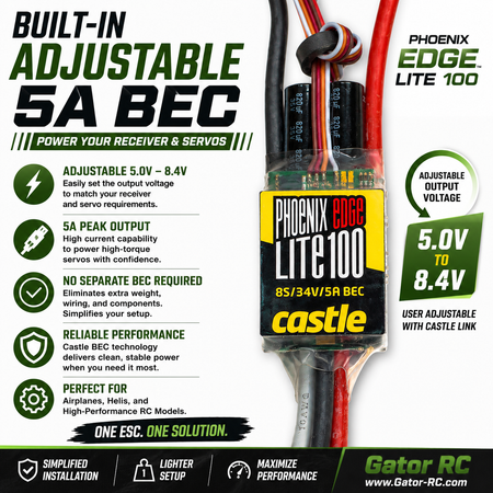 Castle Phoenix Edge Lite 100 ESC with adjustable BEC on a white background