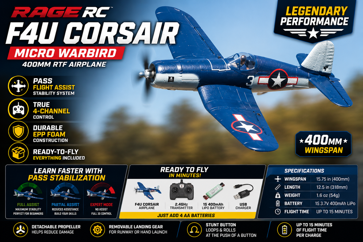 Rage RC F4U Corsair Micro Warbird RTF Airplane 400mm w/ PASS