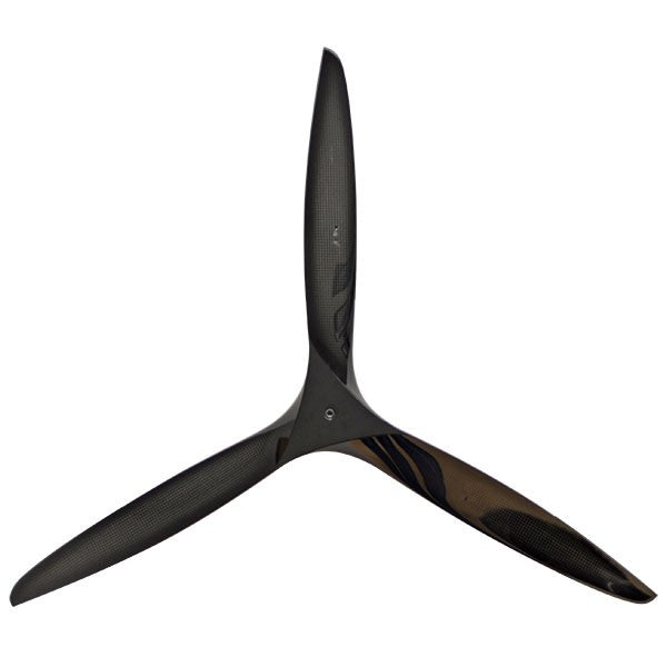 Black three-bladed propeller on a white background