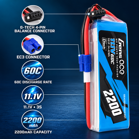 Gens ace G-Tech 2200mAh 3S 60C LiPo Battery with EC3 Plug