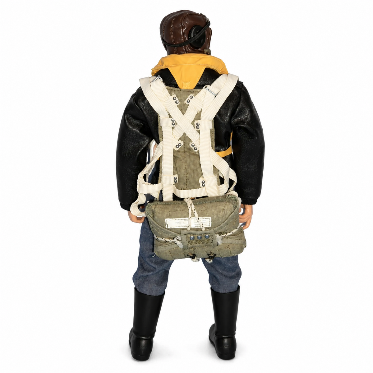 WarbirdPilots WWII German Luftwaffe RC pilot with black jacket, yellow life vest, blue trousers, and oxygen mask