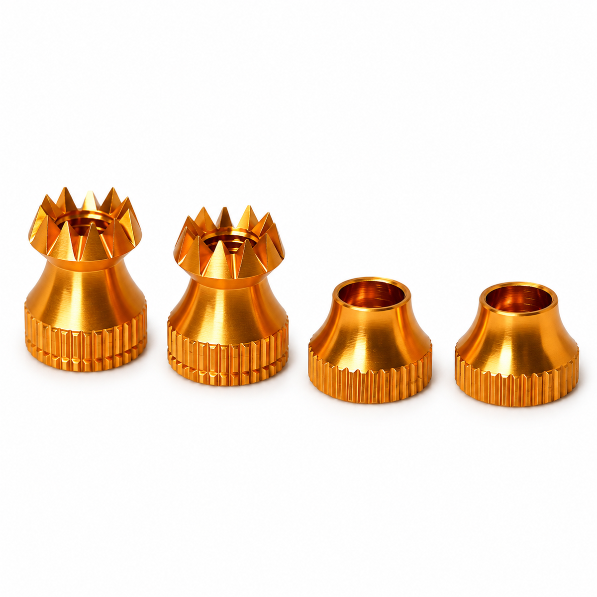 Secraft V2 M3 transmitter stick ends with matching bases in Gold on a white background.