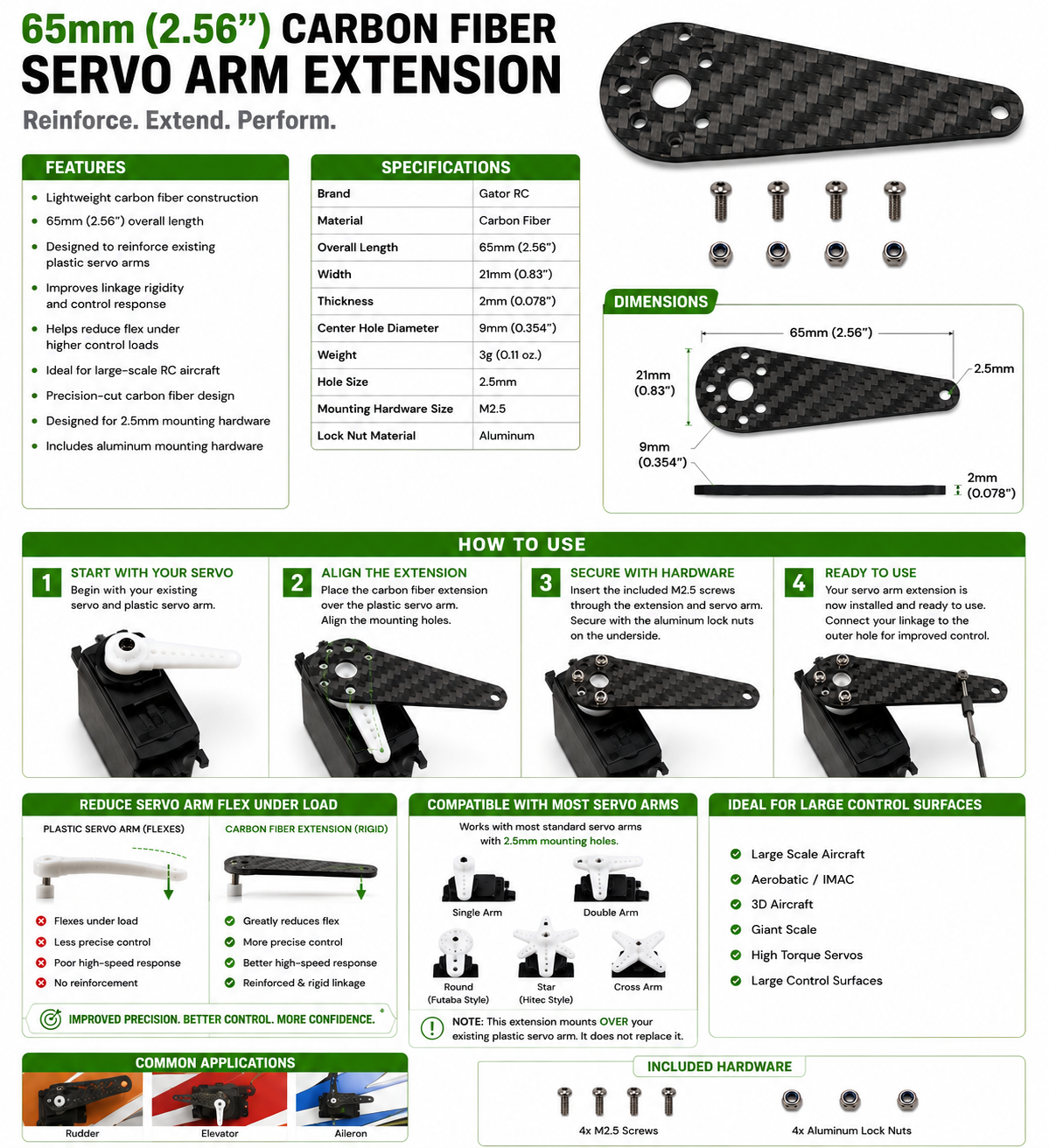 Servo Arm Extension chart