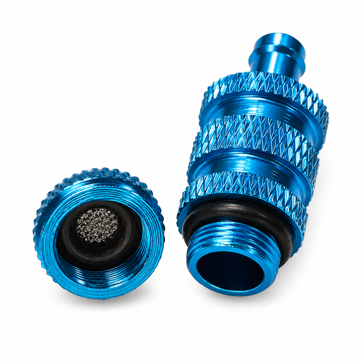 Exploded view of Gator RC High Capacity Fuel Filter showing bronze filter element and O-ring seal