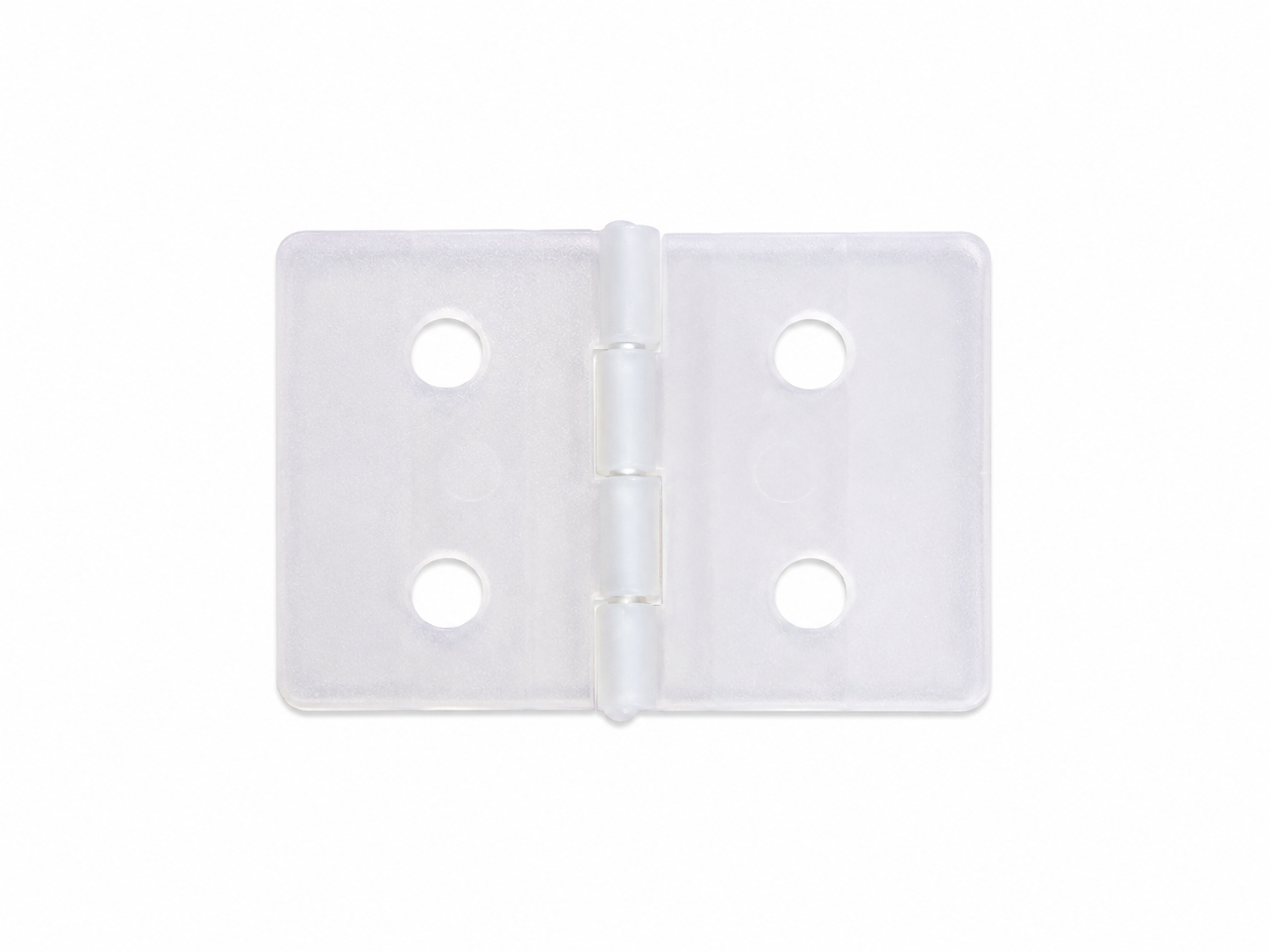 Clear plastic hinge on a white background