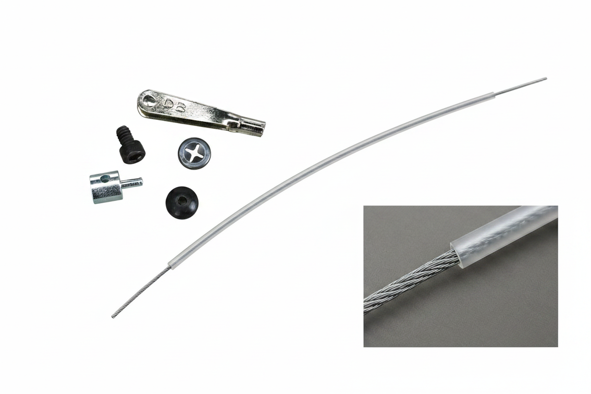 DU-BRO Throttle Cable Assembly components and flexible cable on white background