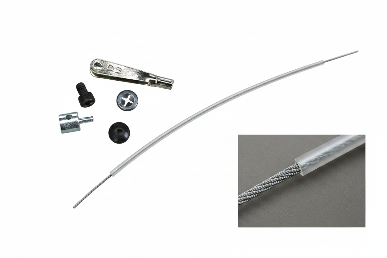 DU-BRO Throttle Cable Assembly components and flexible cable on white background